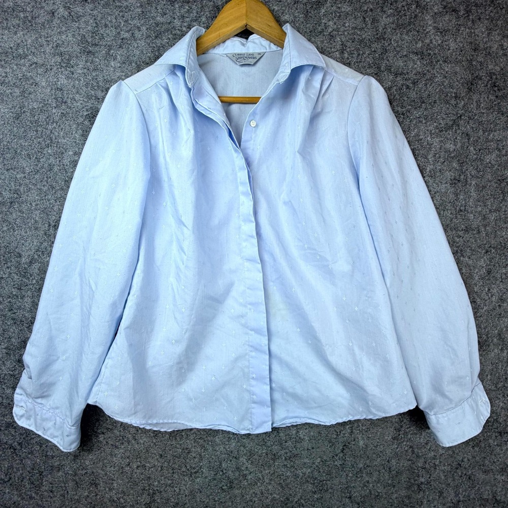 Vintage Cobble Lane Shirtmakers Office Blouse Womens 14 Blue Button Up Capsule